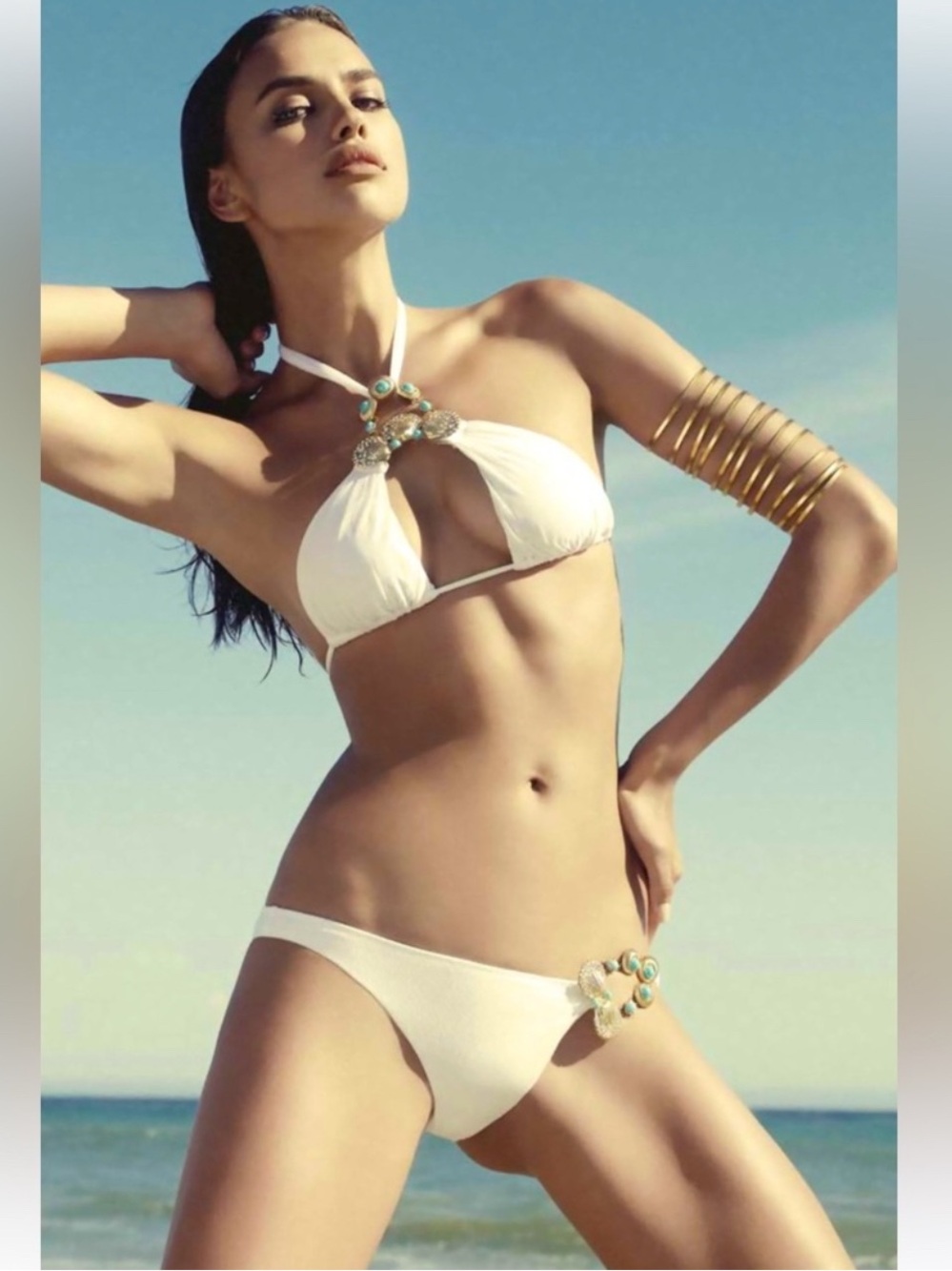 Original Lara Aqua blue shell Embellished Bikini Set gorgeous and no flaws